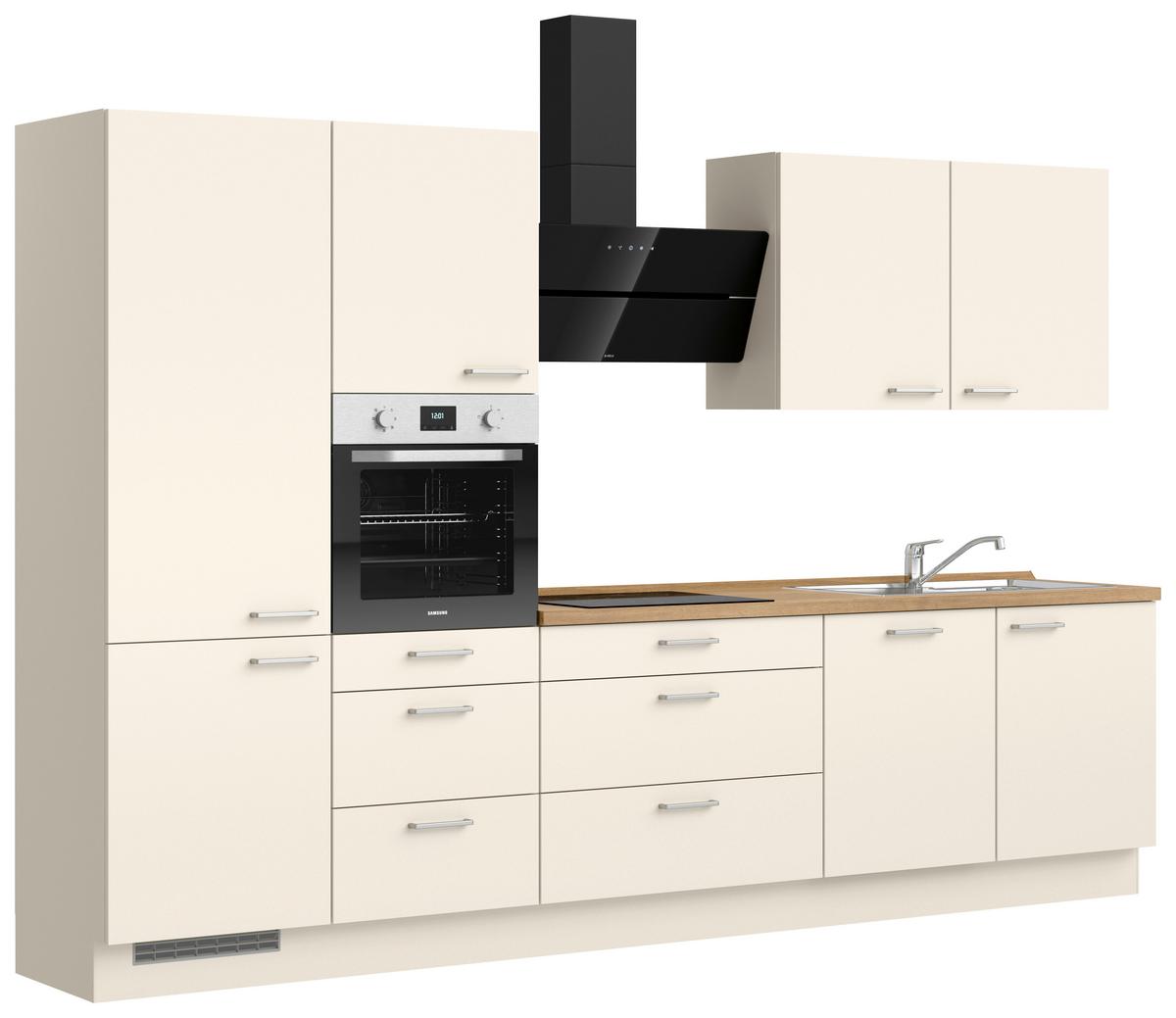 Kuchyňská linka 330 cm, magnoliová supermatná - barvy dubu/magnolie, Moderní, kov/kompozitní dřevo (330cm) - Nobilia
