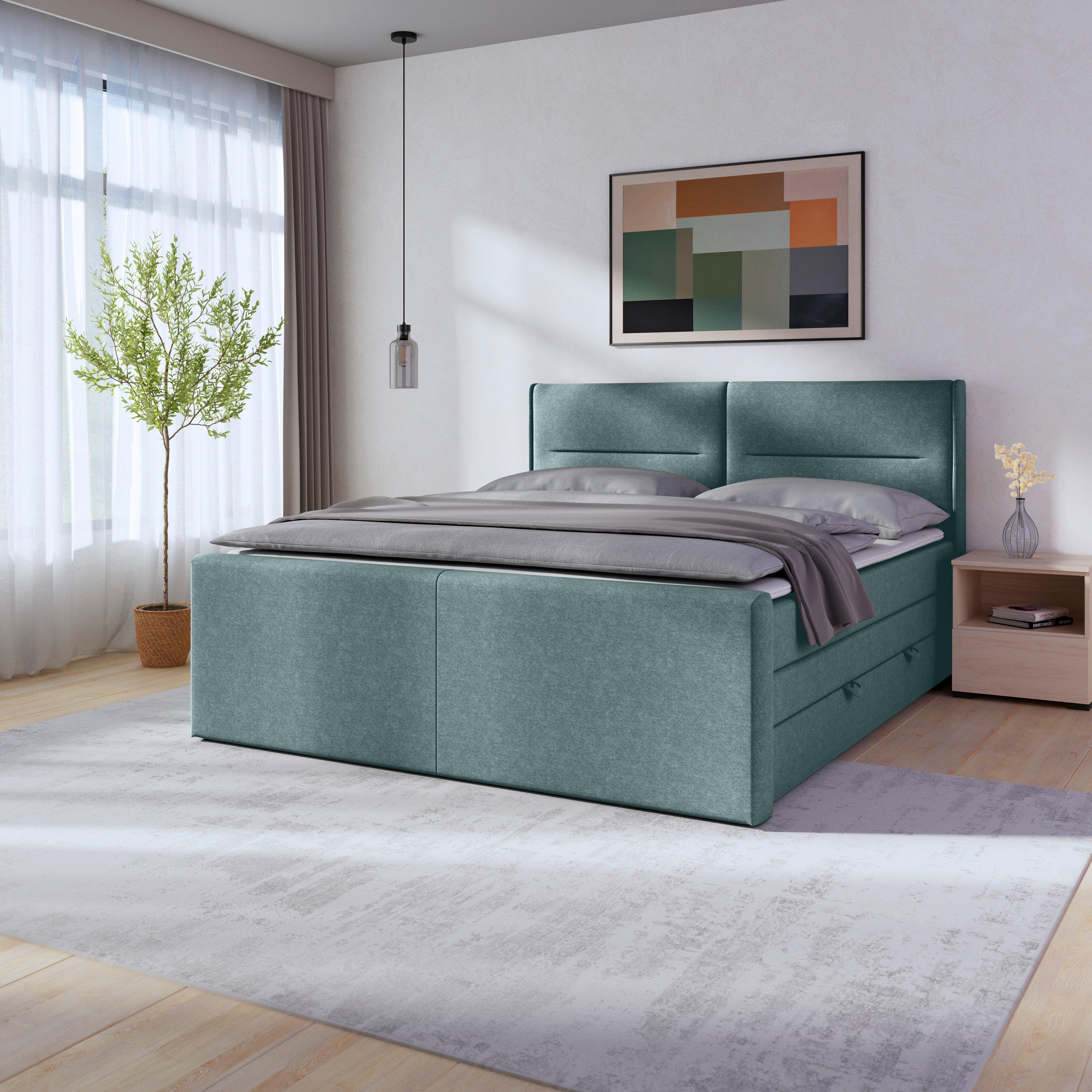 Boxspringbett Mit Bettkasten Kyoto Blau 180x200 - Blau, MODERN, Holz/Kunststoff (180/200cm) - MID.YOU