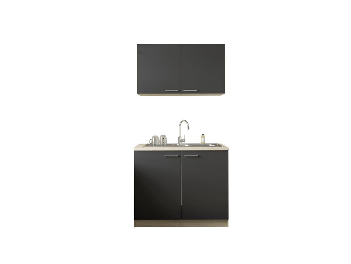 Miniküche Merle Schwarz, Eiche Dekor B: 100 cm - Eichefarben/Schwarz, Basics, Holzwerkstoff (100cm) - Respekta