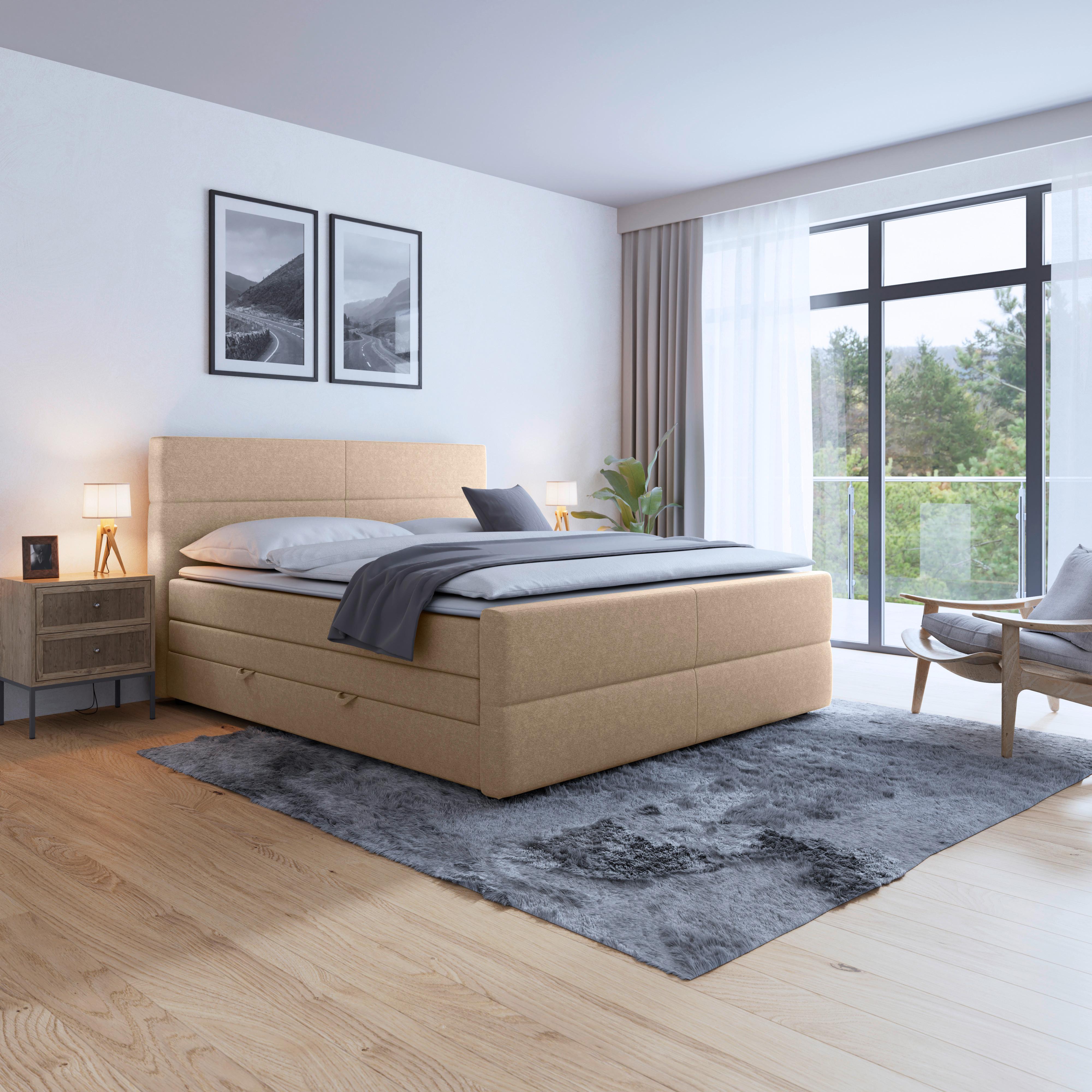 Boxspringbett mit Bettkasten Verona 180x200 cm Naturfarben - Schwarz/Naturfarben, MODERN, Karton/Holzwerkstoff (180/200cm) - MID.YOU