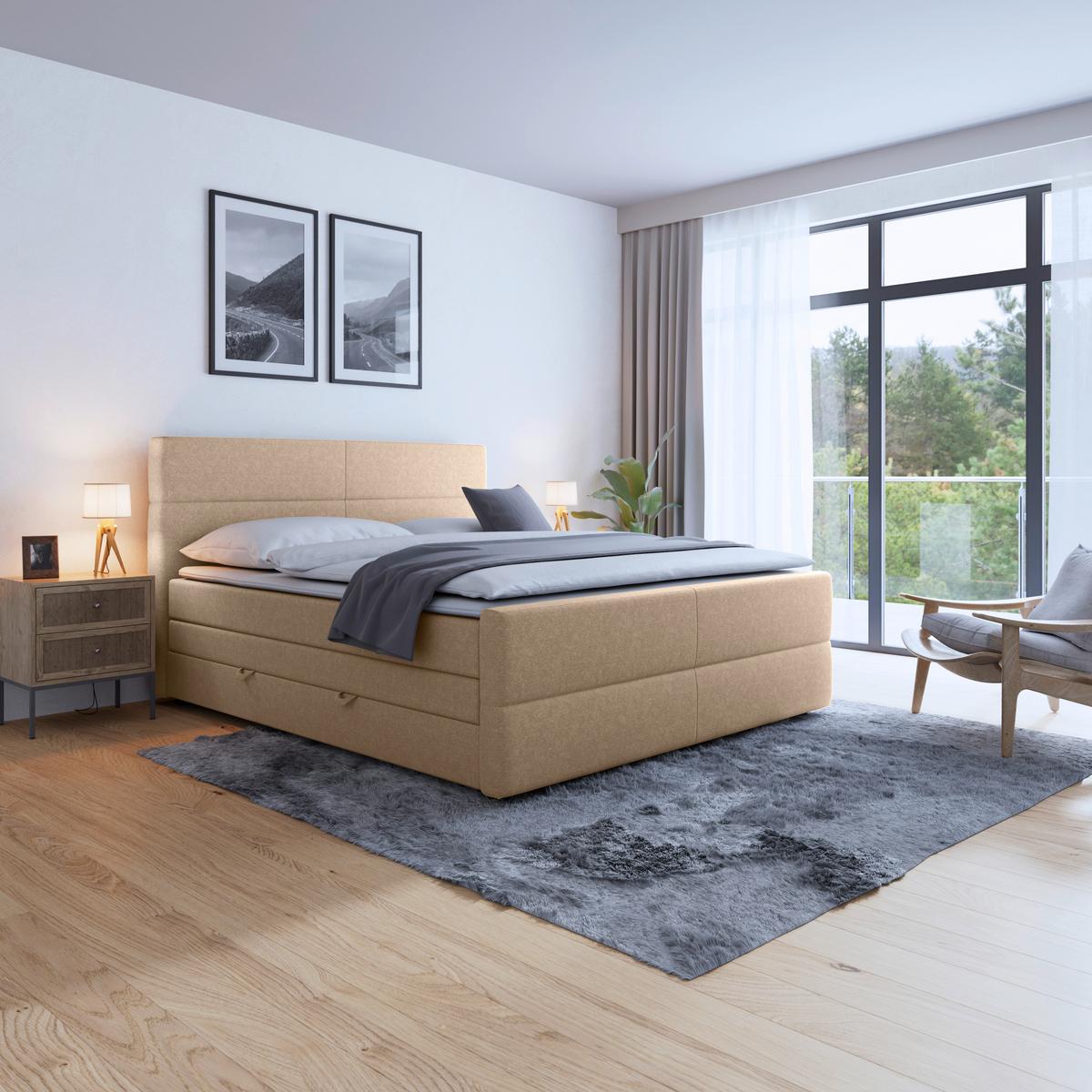 Boxspringbett mit Bettkasten Verona 180x200 cm Naturfarben - Schwarz/Naturfarben, MODERN, Karton/Holzwerkstoff (180/200cm) - MID.YOU