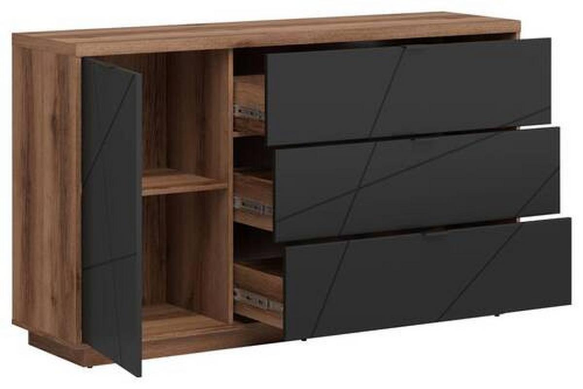 Sideboard 156cm Eiche Dekor, Schwarz Matt - Eichefarben/Schwarz, Design, Holzwerkstoff (156/93/42,5cm)