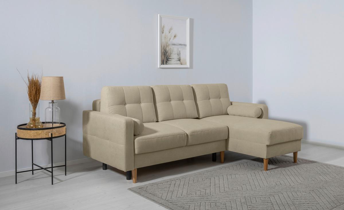 Ecksofa Noret, Taupe S: 223x157 Cm - Taupe/Buchefarben, Design, Textil (223/157cm) - MID.YOU