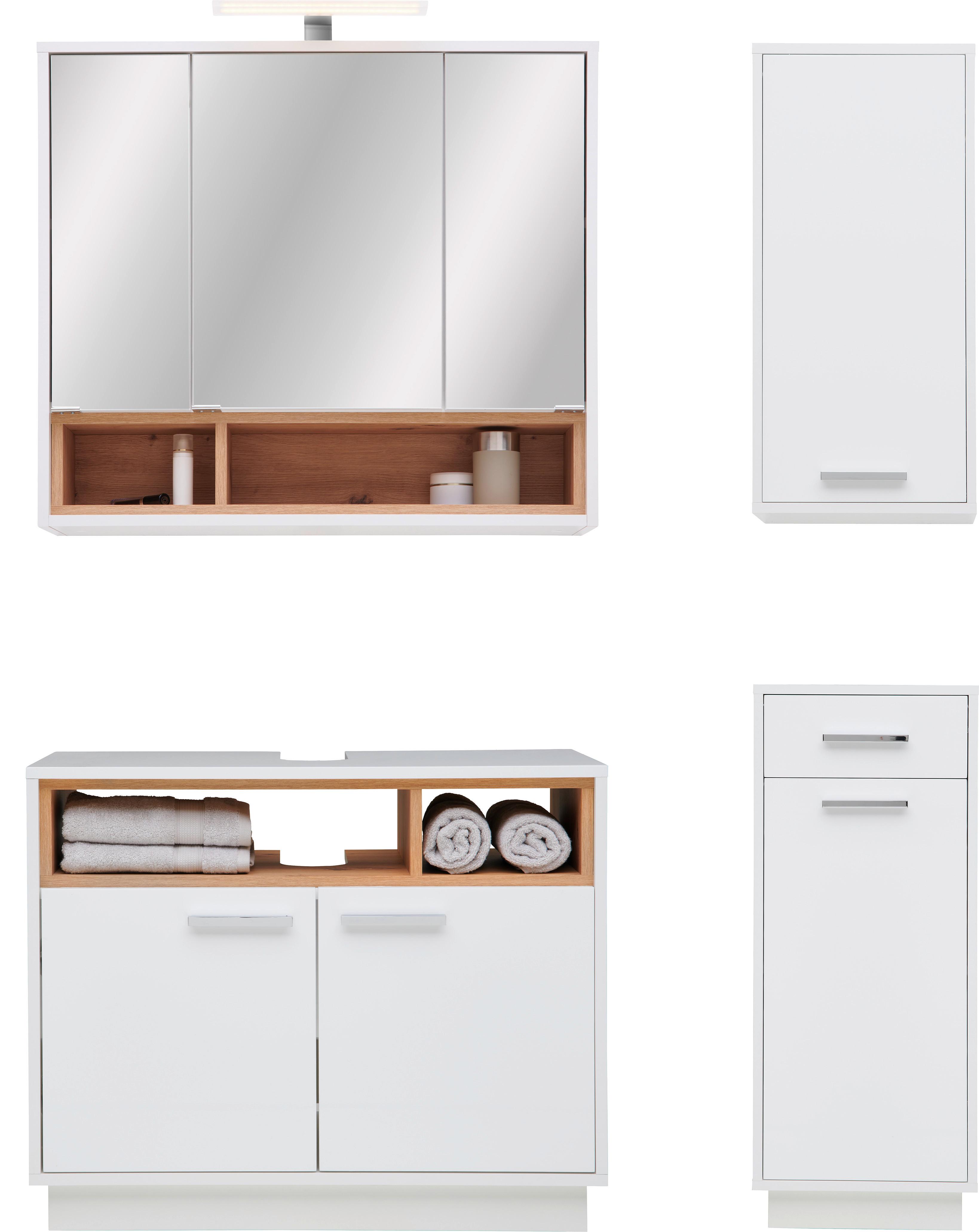 Badezimmer Milano Weiß, Dekor Artisan 4-Teilig - Weiß/Eiche Artisan, MODERN, Holzwerkstoff (118/190/40cm)