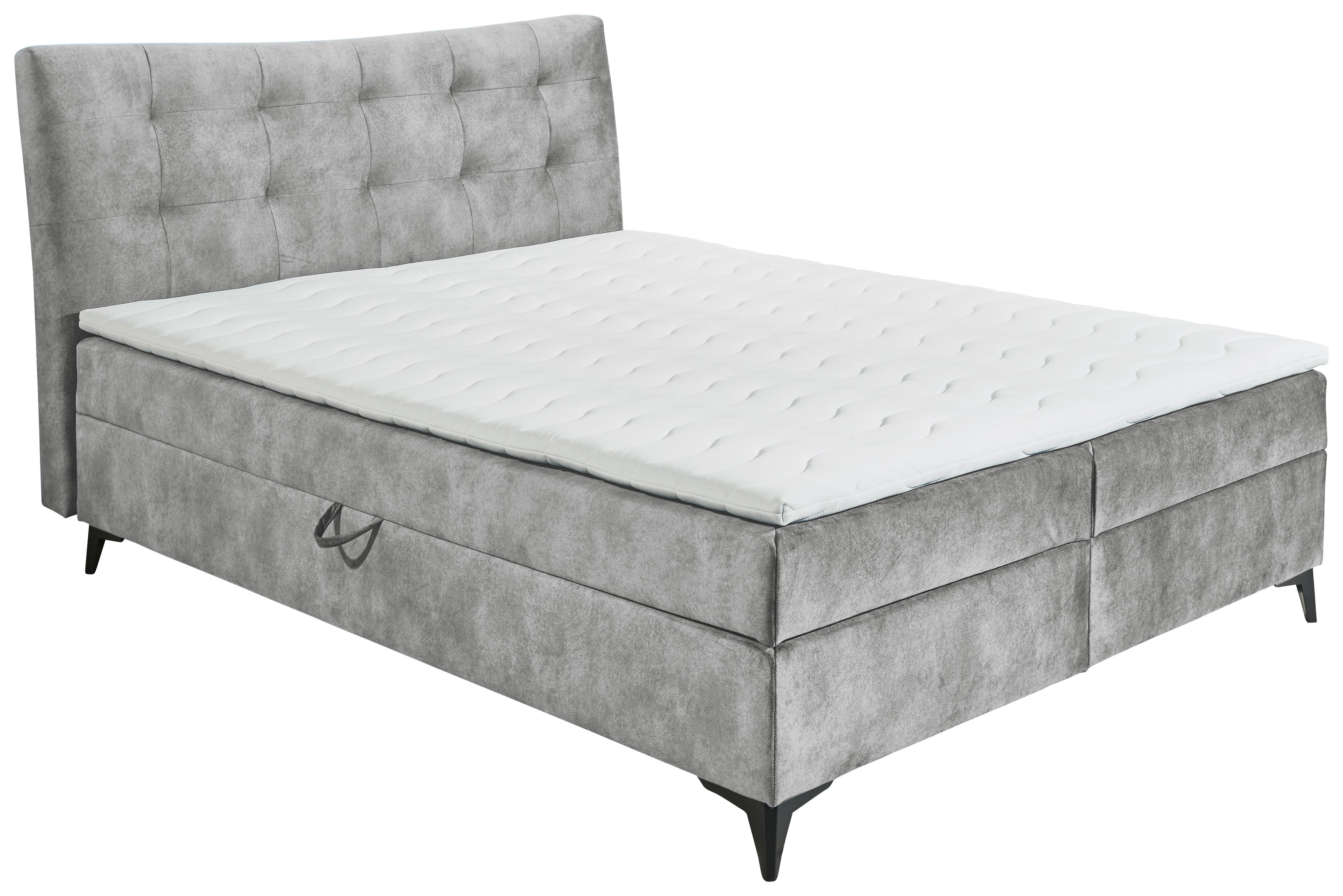 Boxbett Mit Topper & Bettkasten 180x200 Melrose - Schwarz/Grau, MODERN, Holzwerkstoff/Textil (180/200cm) - MID.YOU