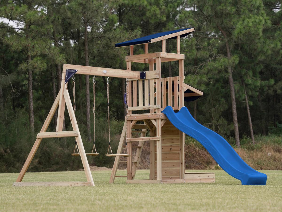Spielturm A030.502.00 - Blau/Braun, KONVENTIONELL, Holz (345/270/336cm) - Ambia Garden
