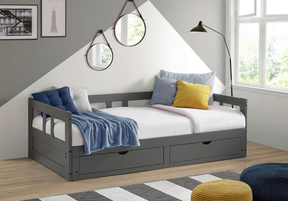 Ausziehbett Lattenrost / Stauraum 90x200 cm Livio - Anthrazit/Naturfarben, ROMANTIK / LANDHAUS, Holz/Holzwerkstoff (90/200cm) - MID.YOU