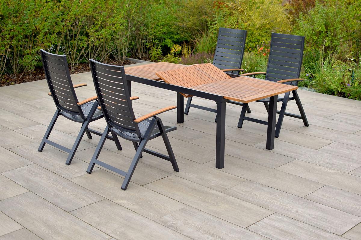 Gartenmöbel Set 5-Tlg Astros Akazienholz/Metall mit Kissen - Graphitfarben/Naturfarben, MODERN, Holz/Textil - Gardenson