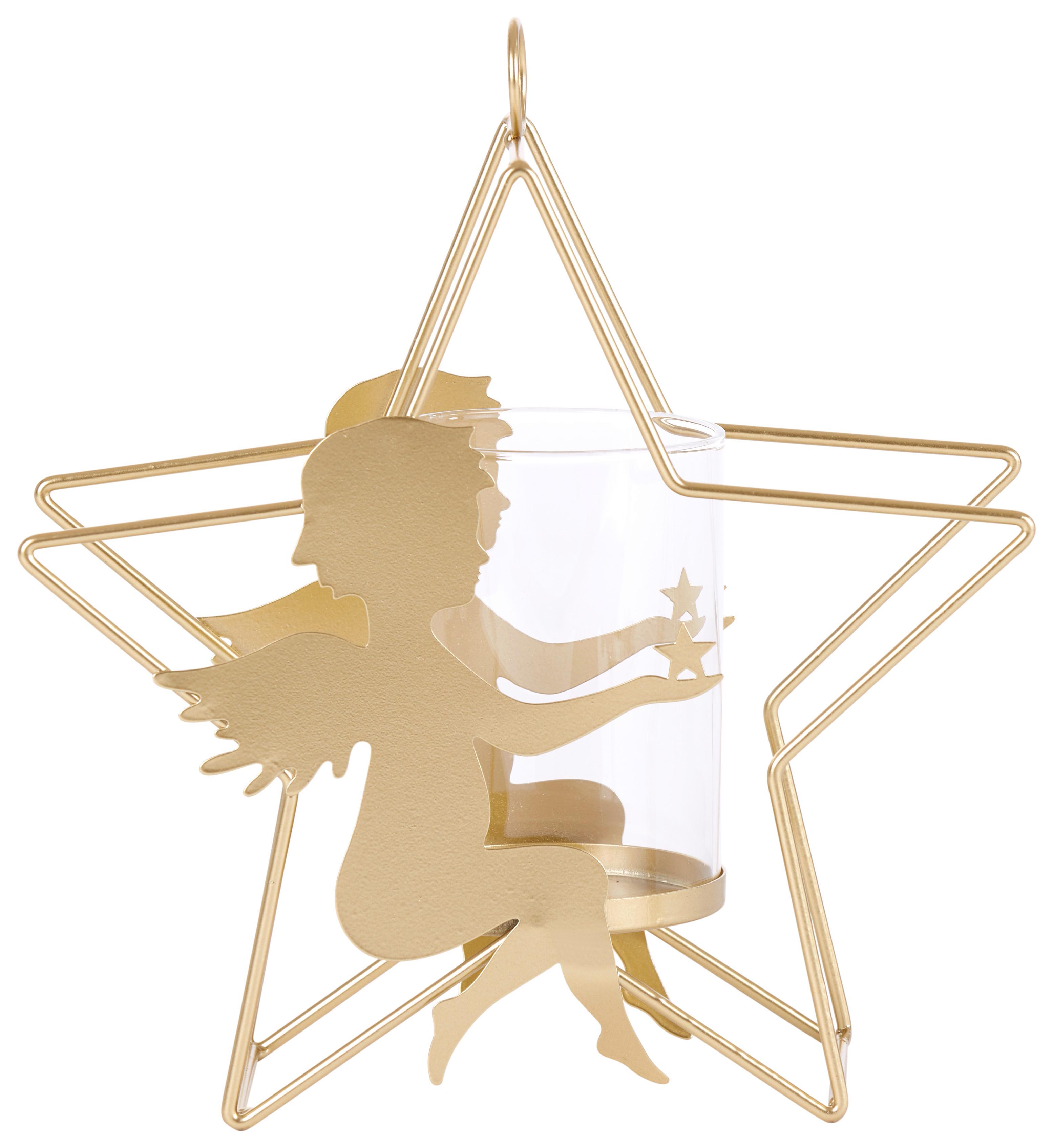 Kerzenständer Romolo Metall/ Glas Goldfarben Zum Hängen - Transparent/Goldfarben, KONVENTIONELL, Glas/Metall (25,5/10/26cm) - Ondega