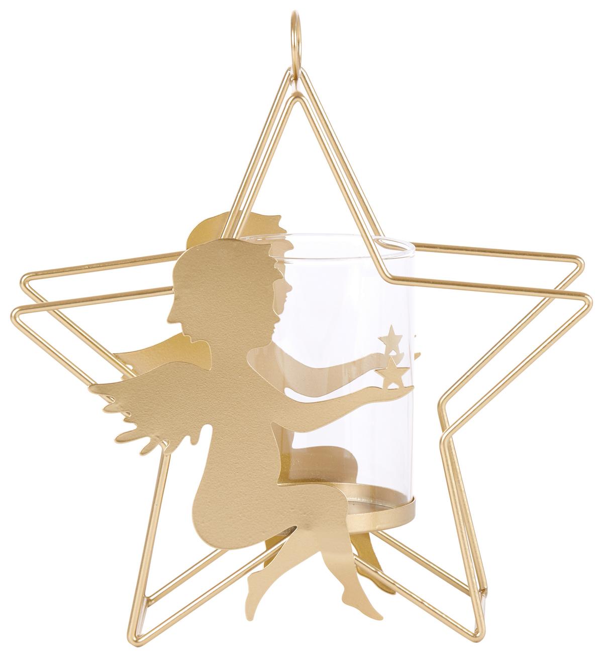 Kerzenständer Romolo Metall/ Glas Goldfarben zum Hängen - Transparent/Goldfarben, KONVENTIONELL, Glas/Metall (25,5/10/26cm) - Ondega