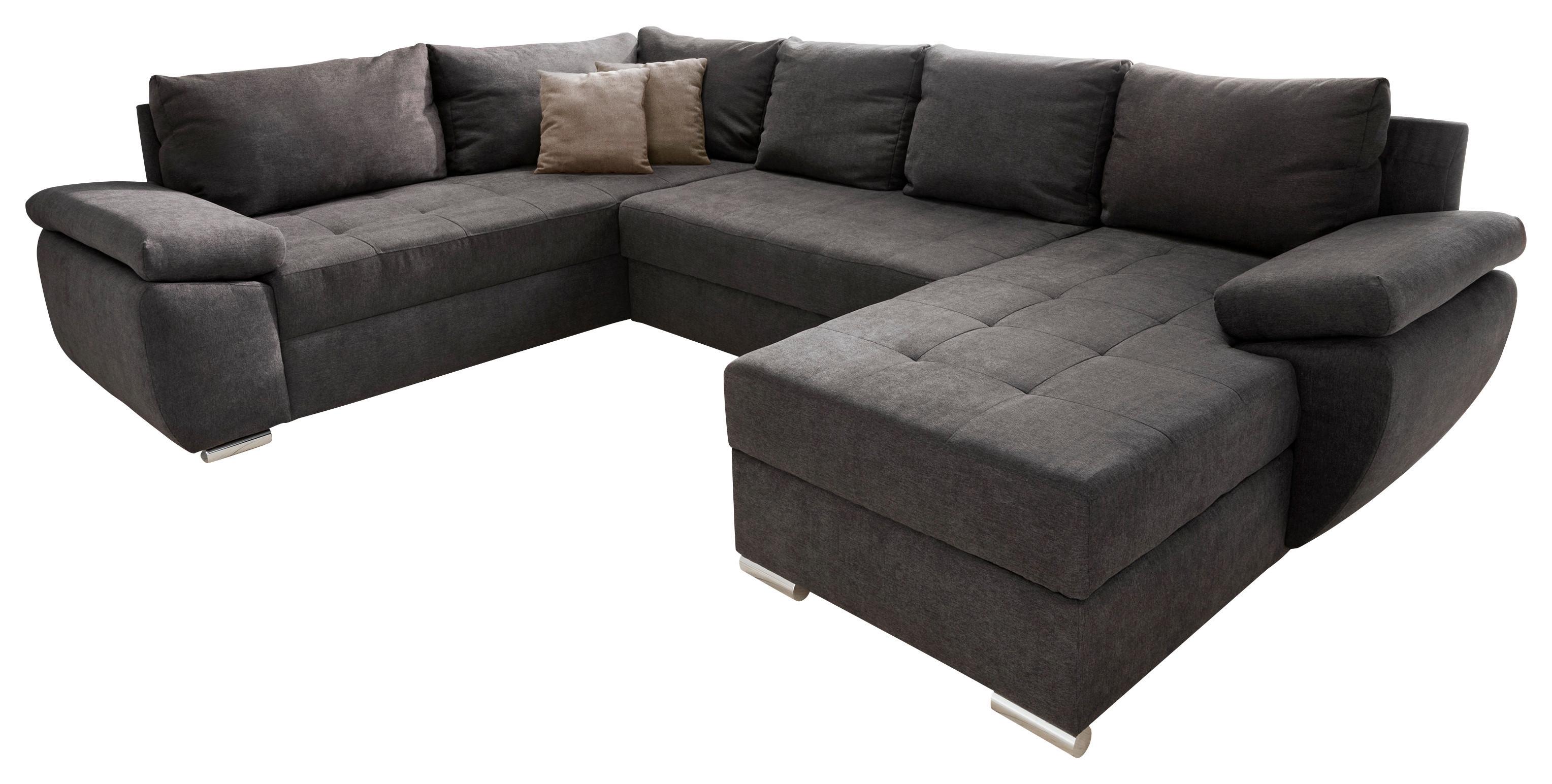Wohnlandschaft Terana mit Schlaffunktion, Braun - Taupe/Chromfarben, KONVENTIONELL, Textil (219/305/157cm) - P & B