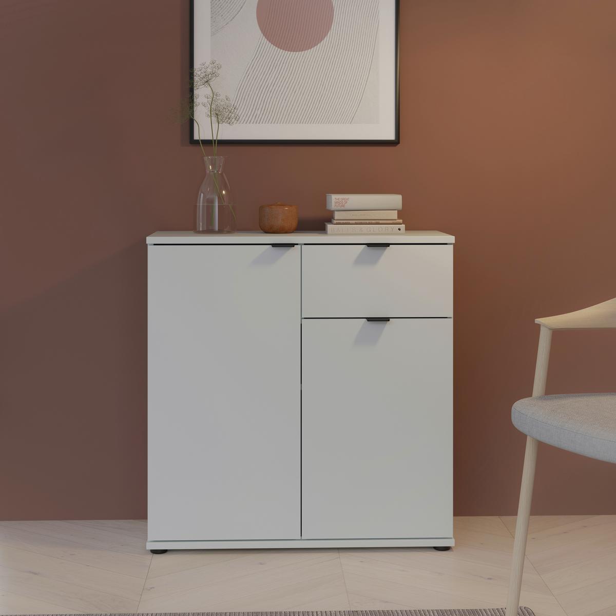 Komoda Ganymede, světle šedá, š: 80cm - černá/světle šedá, Moderní, kov/kompozitní dřevo (80,1/82,3/34,1cm)