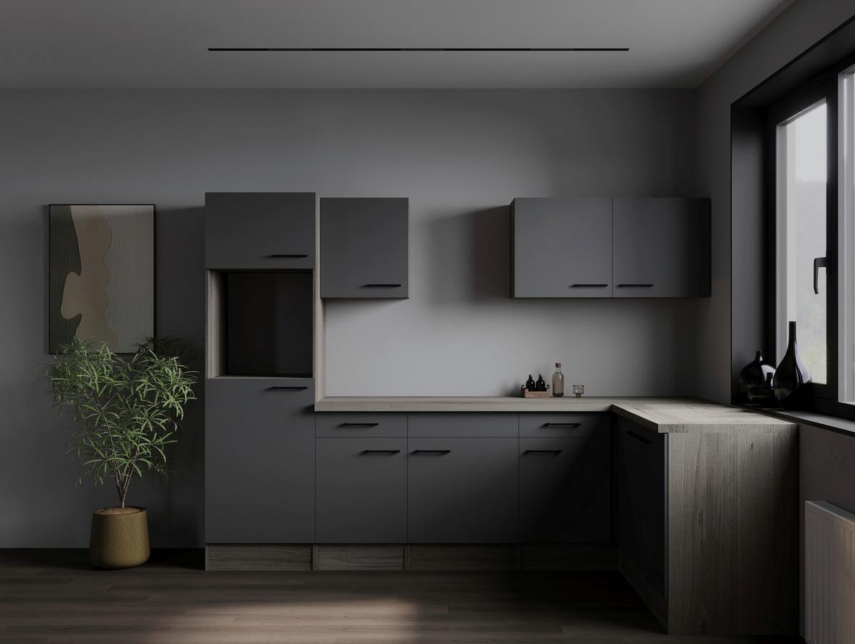 Eckküche Oliver Grau, Eiche Dekor S: 280x172cm - Eichefarben/Grau, Design, Holzwerkstoff (280/172cm) - Respekta