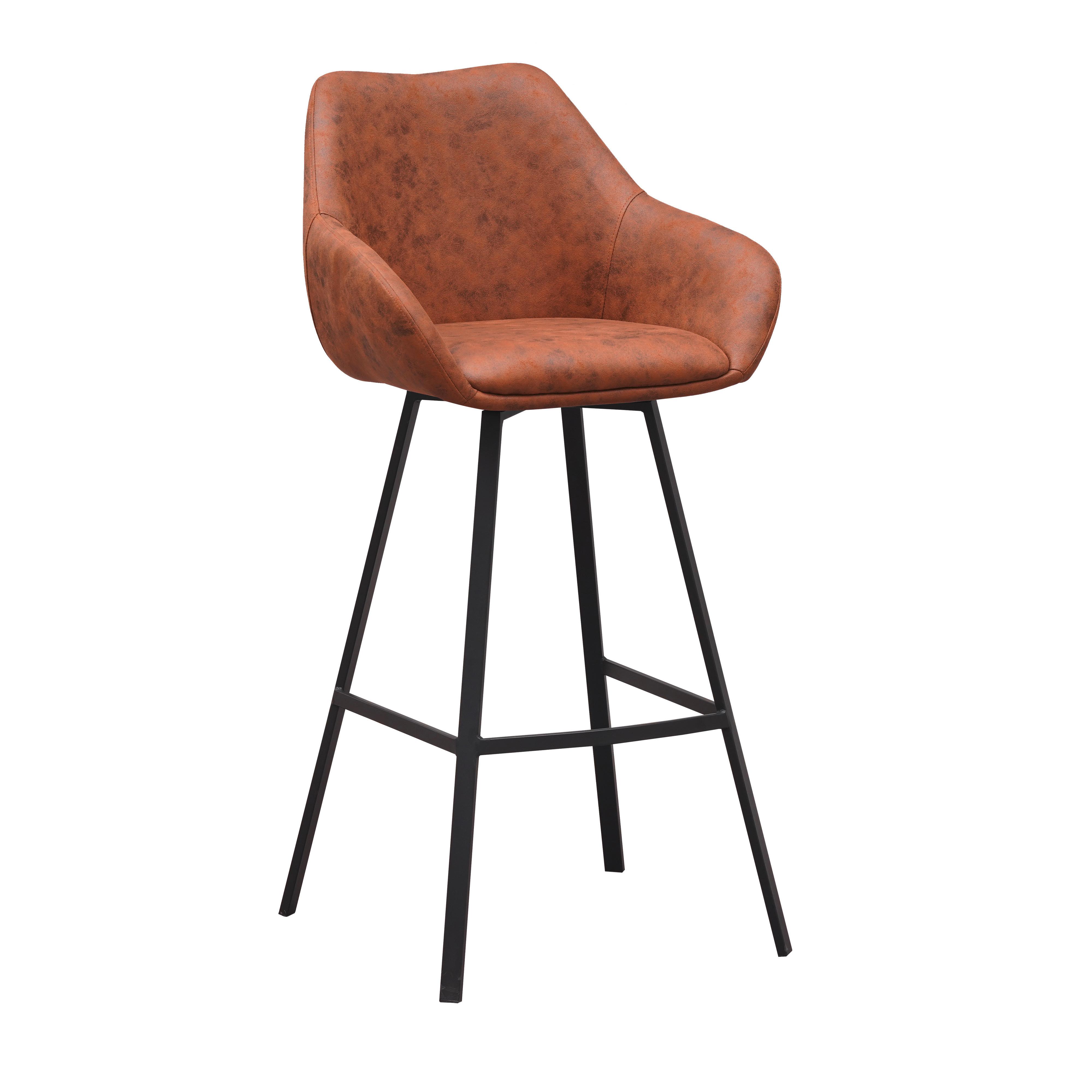 Barhocker-Set Casper Cognac B: 55 cm - Cognac/Schwarz, MODERN, Textil/Metall (55/109/57cm) - MID.YOU