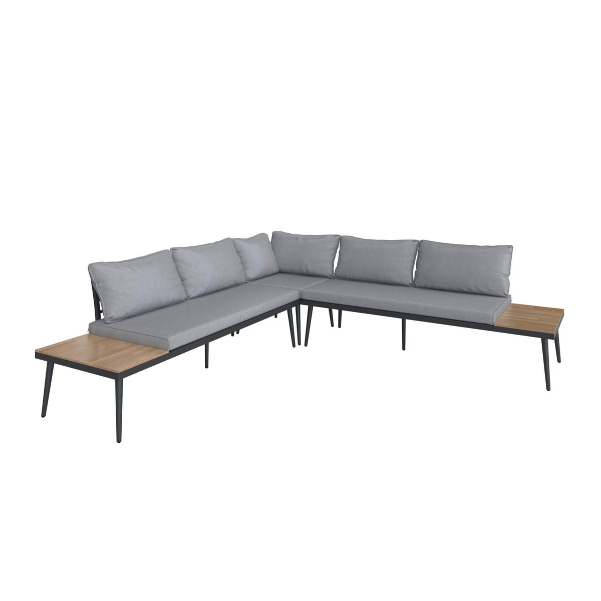 Záhradní sedací souprava LORENA - šedá/černá, Moderní, kov/dřevo (241/67/69cm) - Bessagi Garden