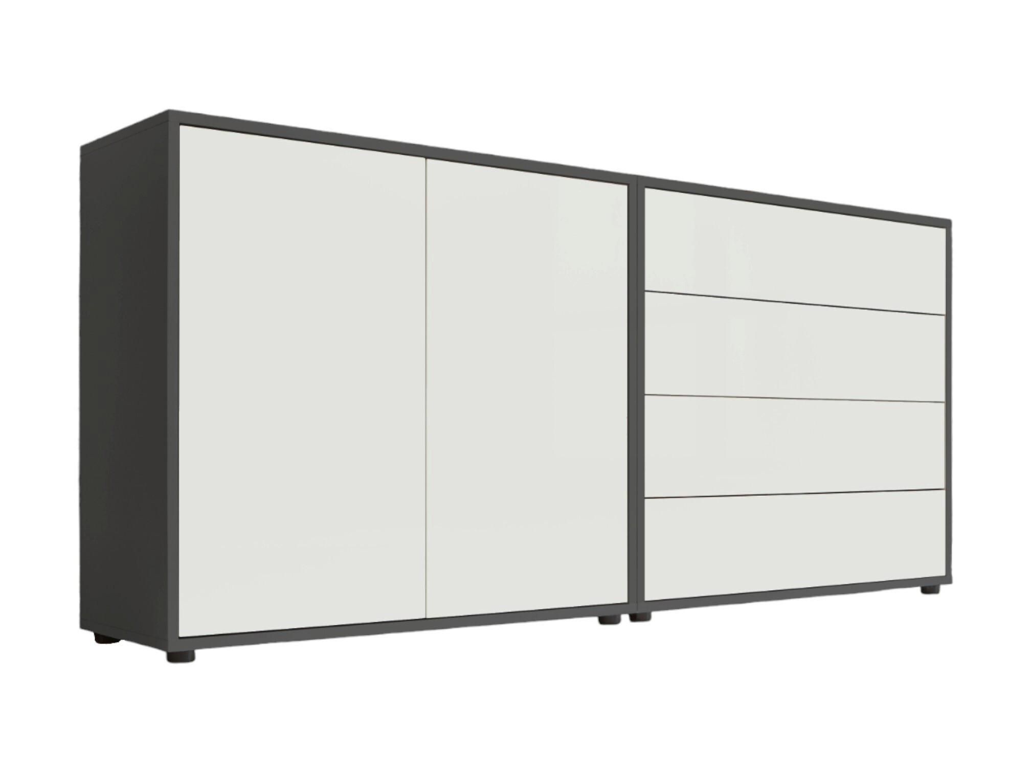Sideboard Mailand3b:158cm Anthrazit/Weiß - Anthrazit/Schwarz, MODERN, Holzwerkstoff (158/73/33cm) - MID.YOU