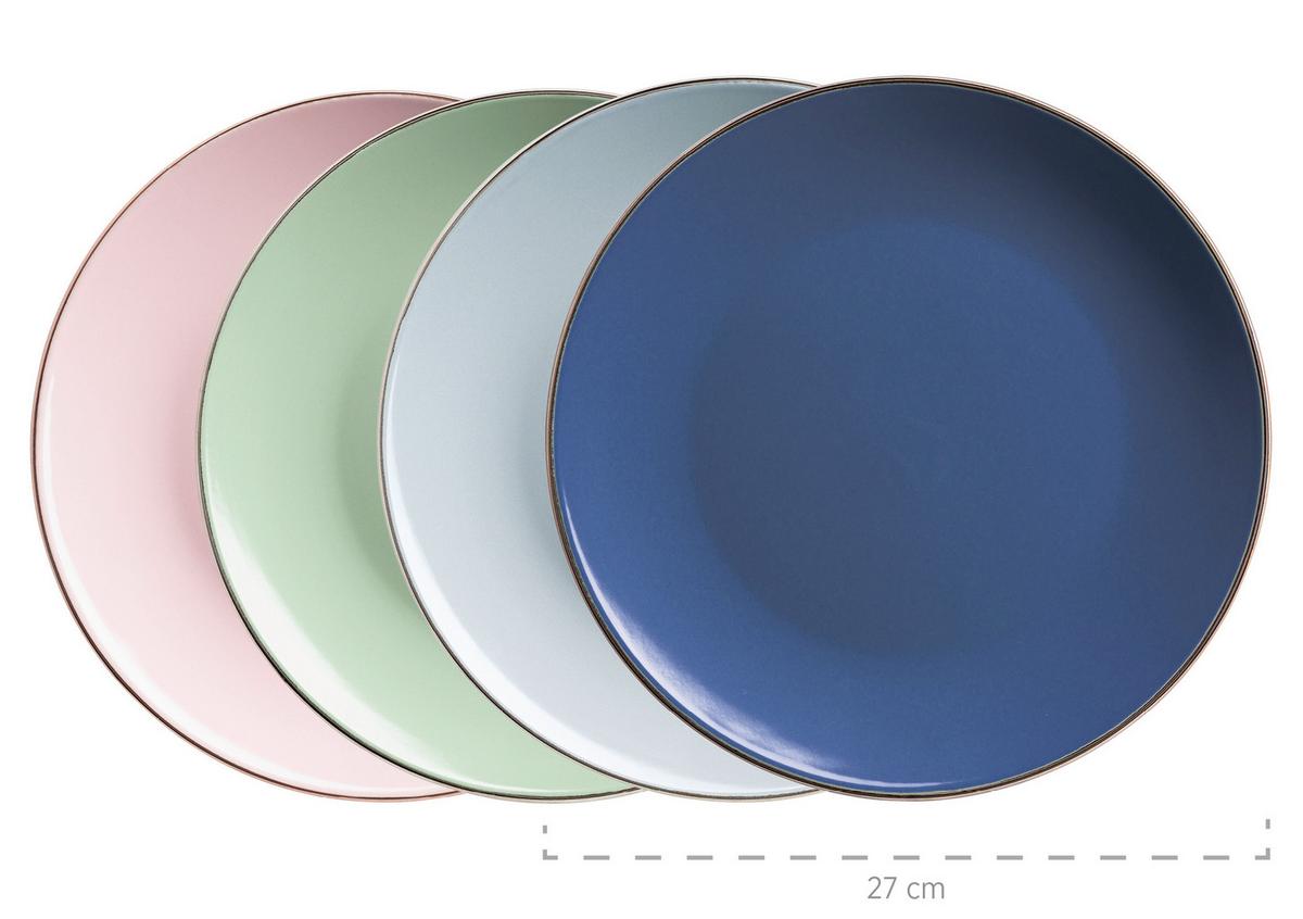 Kombiservice Metallic Rim 4 Personen Geschirr Set - Rosa/Dunkelblau, Basics, Keramik (33/31,7/32,5cm) - Mäser