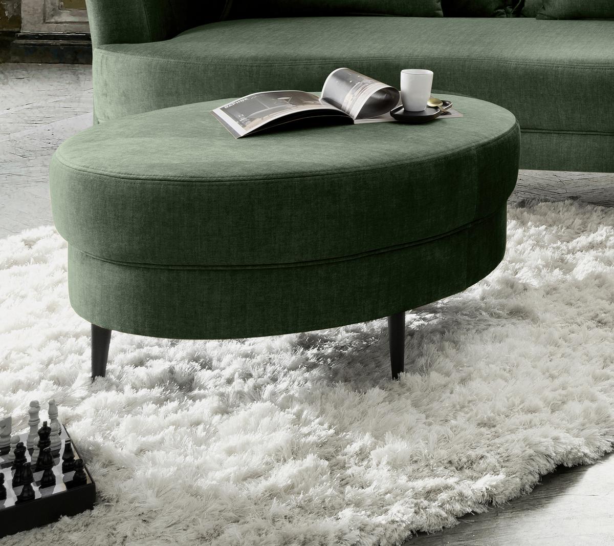 Hocker Pistaccio Dunkelgrün Velours, D: 80cm - Dunkelgrün/Schwarz, MODERN, Textil (80/43cm) - Livetastic