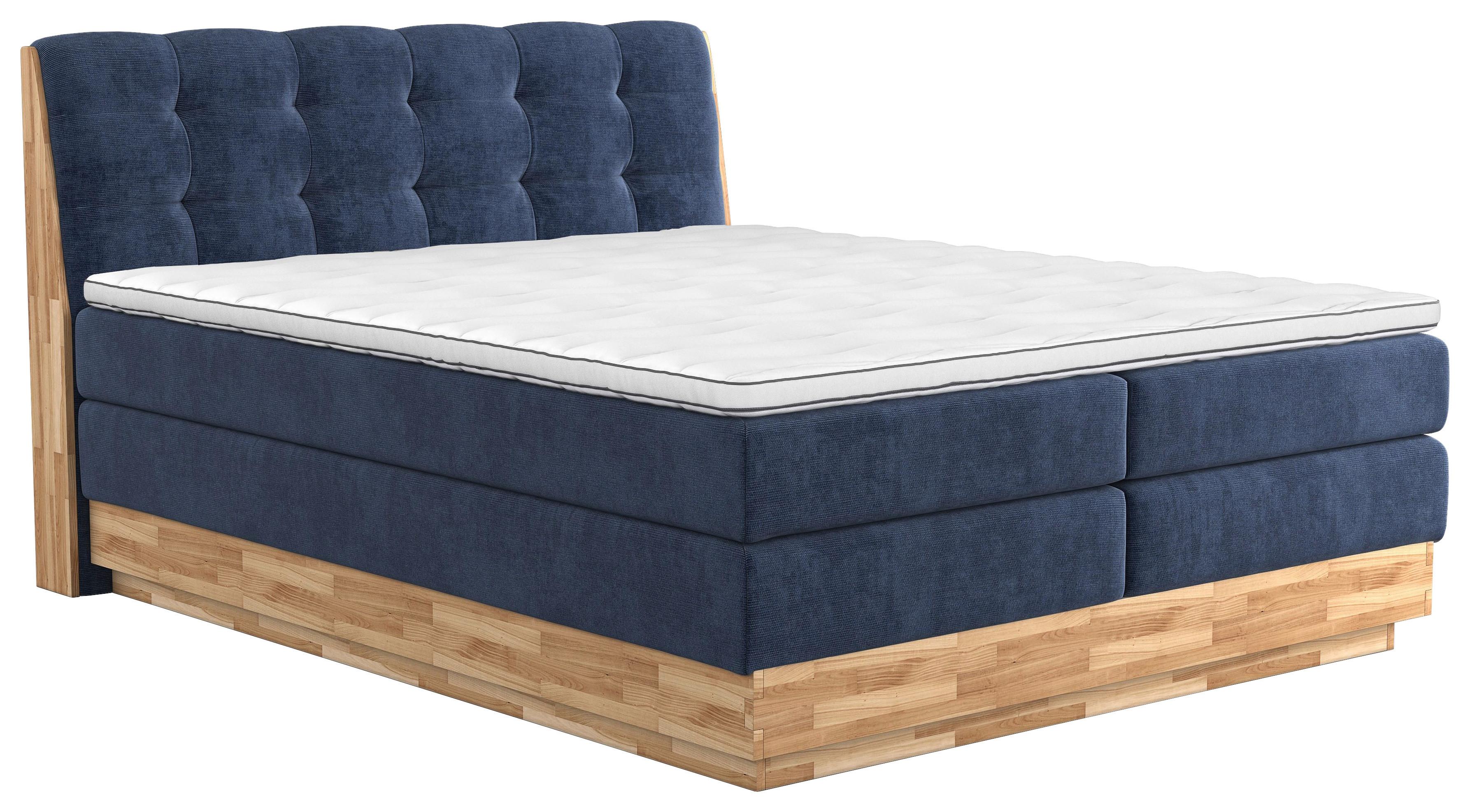Boxspringbett mit Topper & Bettkasten 180x200 Melissa - Blau/Schwarz, Natur, Textil (180/200cm)