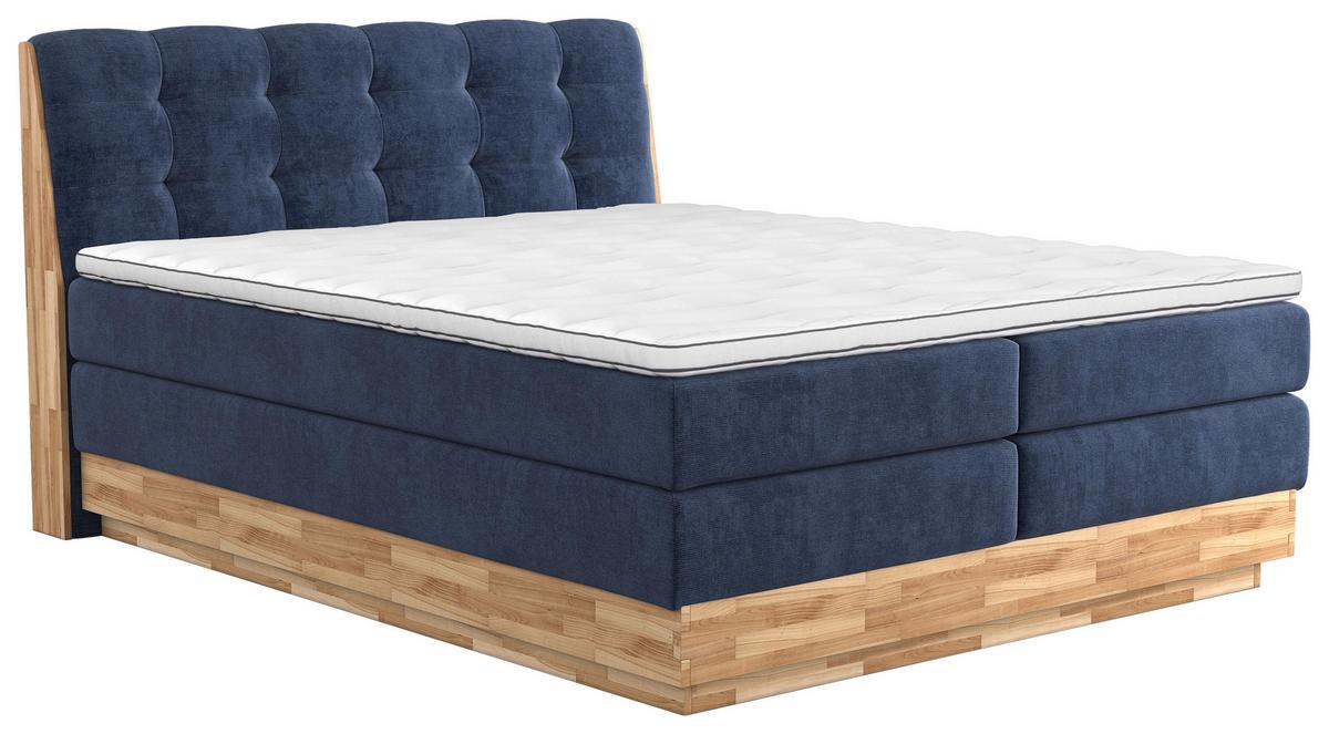 Boxspringbett Mit Topper & Bettkasten 180x200 Melissa - Blau/Schwarz, Natur, Textil (180/200cm)