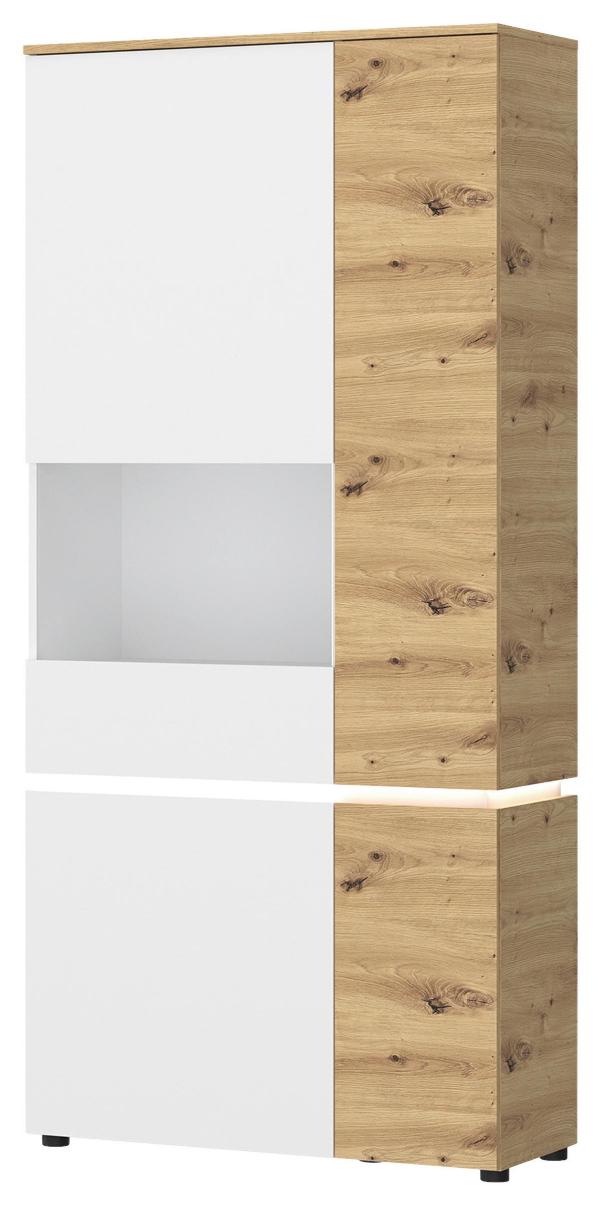 Vitrine Luci Weiß Eiche Artisan/Weiß B: 90,4 cm - Eichefarben/Weiß, Trend, Glas/Holzwerkstoff (90,4/199/40cm) - MID.YOU