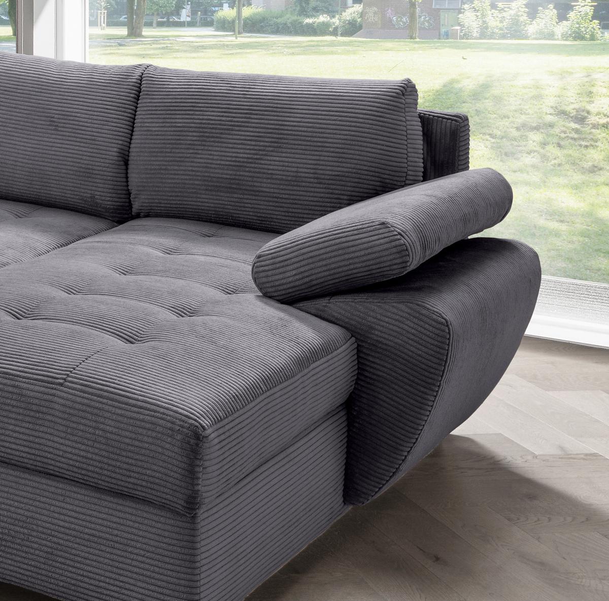 Wohnlandschaft Terana mit Schlaffunktion, Grau - Chromfarben/Grau, KONVENTIONELL, Textil (219/305/157cm) - P & B
