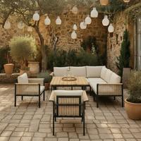 JEDÁLENSKÁ TERASOVÁ SÚPRAVA CASSANDRA - svetlohnedá/farba tíku, Modern, kov/drevo - Bessagi Garden