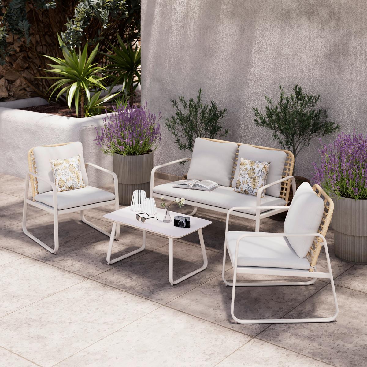 Loungegarnitur Tartu - Beige/Hellgrau, MODERN, Glas/Kunststoff (117/77,5/71,5cm) - Beldano