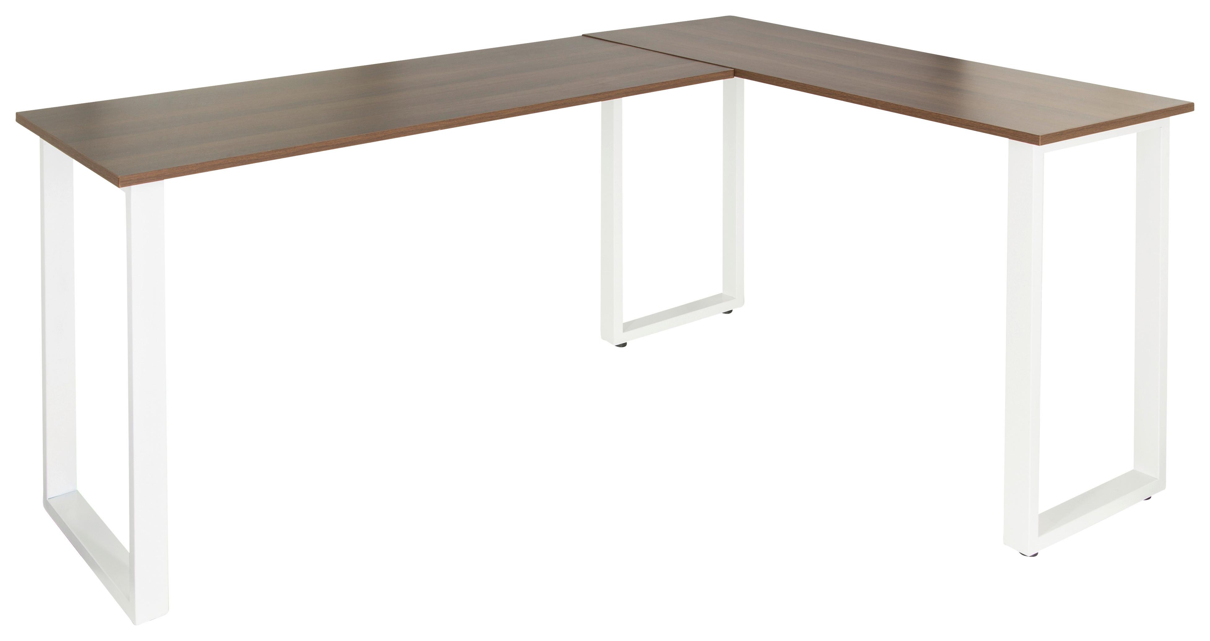 Eckschreibtisch B: 120 cm Workspace Basic - Walnussfarben/Weiß, Basics, Holzwerkstoff/Metall (165/120/75cm) - MID.YOU