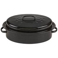 Bräter Carbonstahl mit Deckel Francis LxBxH: 37x27x14 cm - Schwarz/Weiß, MODERN, Metall (37/27/14cm) - Luca Bessoni