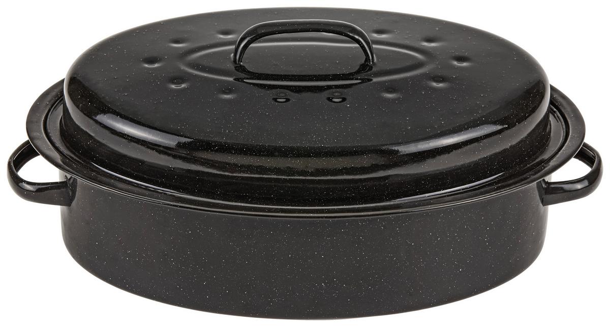 Bräter Carbonstahl mit Deckel Francis LxBxH: 37x27x14 cm - Schwarz/Weiß, MODERN, Metall (37/27/14cm) - Luca Bessoni