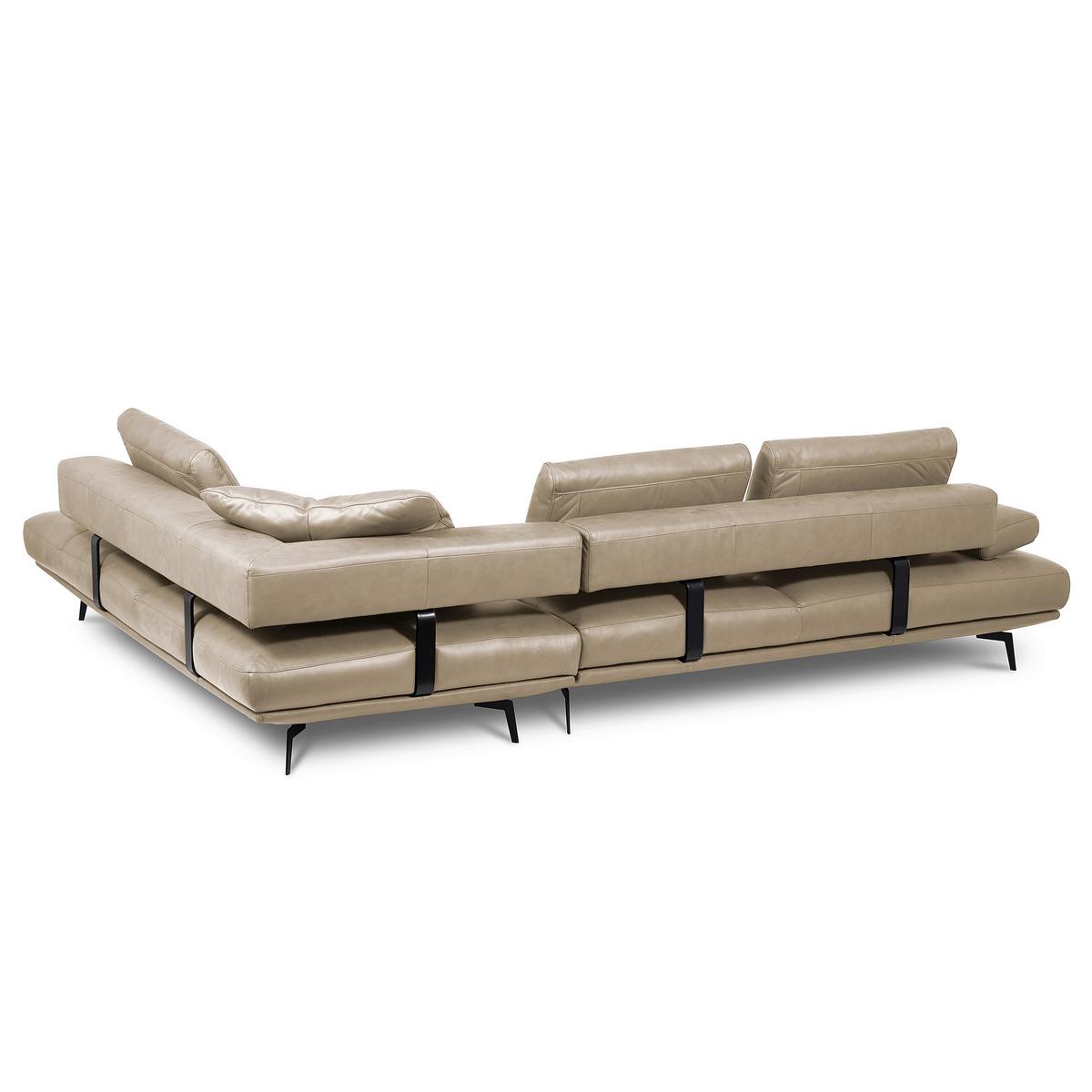 Ecksofa Como Echtleder Creme 306x237 - Creme/Schwarz, Design, Leder (306/237cm) - Livetastic