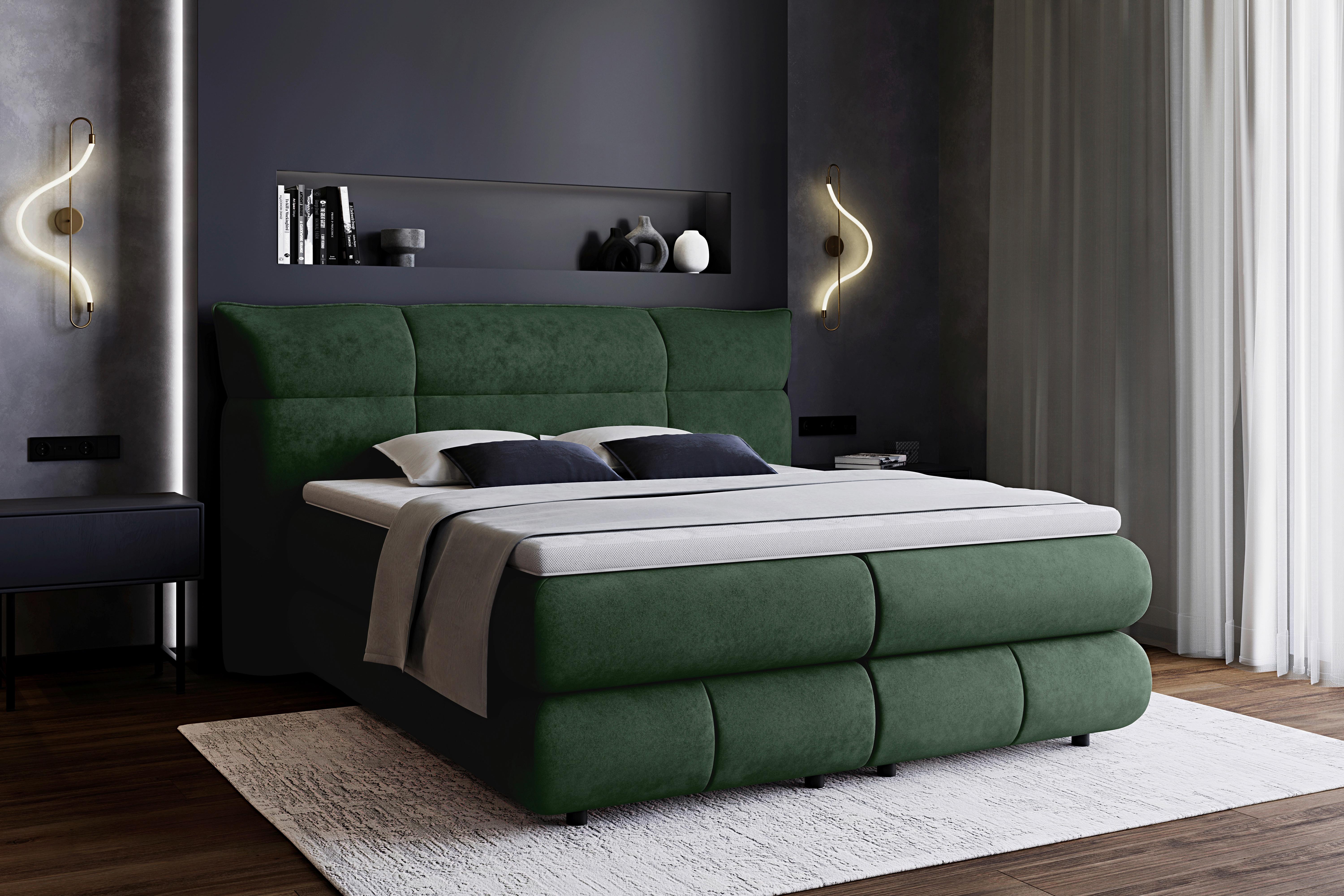 Boxspringbett Carmelo Dunkelgrün 180x200 cm - Beige/Schwarz, Trend, Textil (180/200cm)