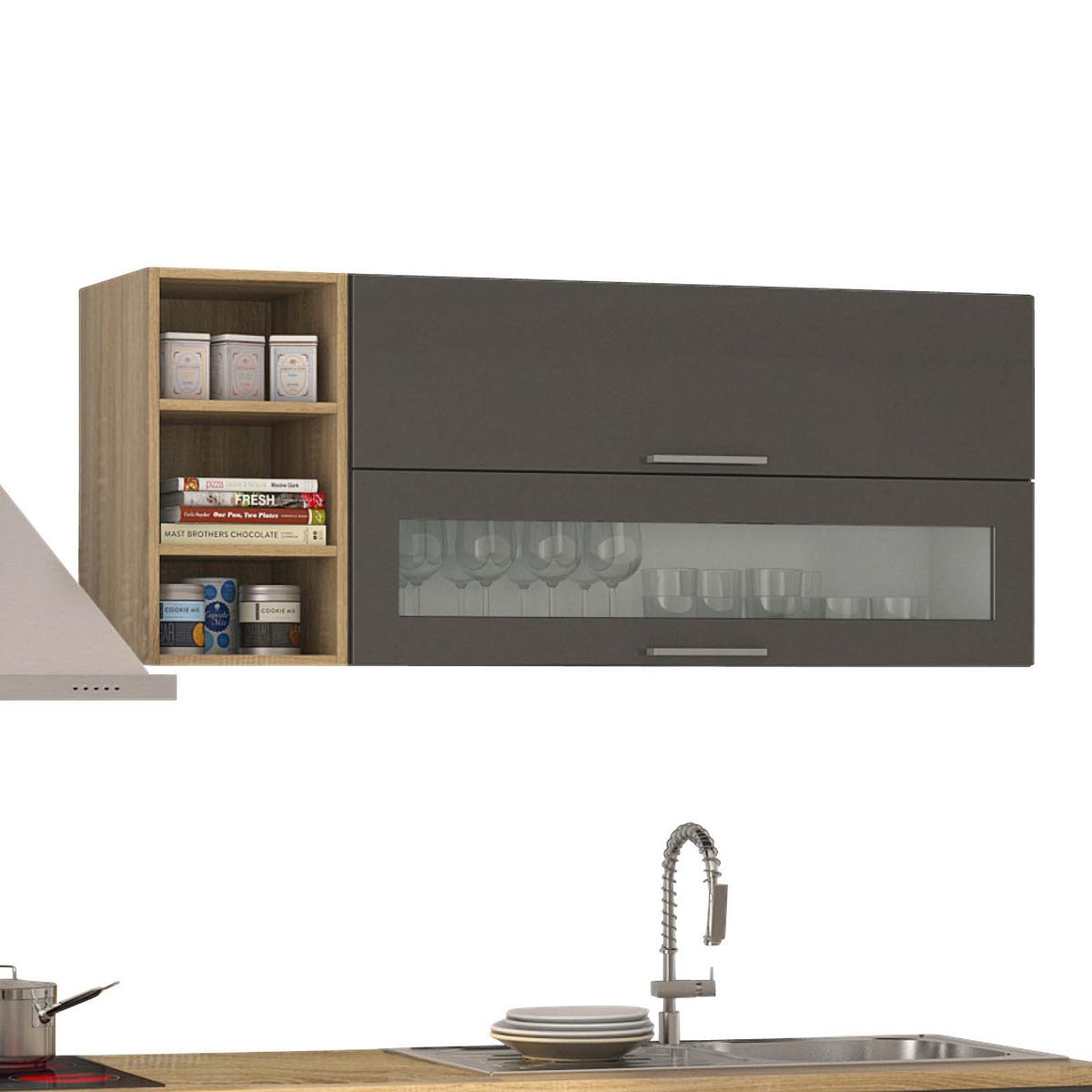 Küchenzeile Mailand mit Geräten 310 cm Anthrazit Elegant - Eichefarben/Anthrazit, MODERN, Holzwerkstoff (310cm) - Held