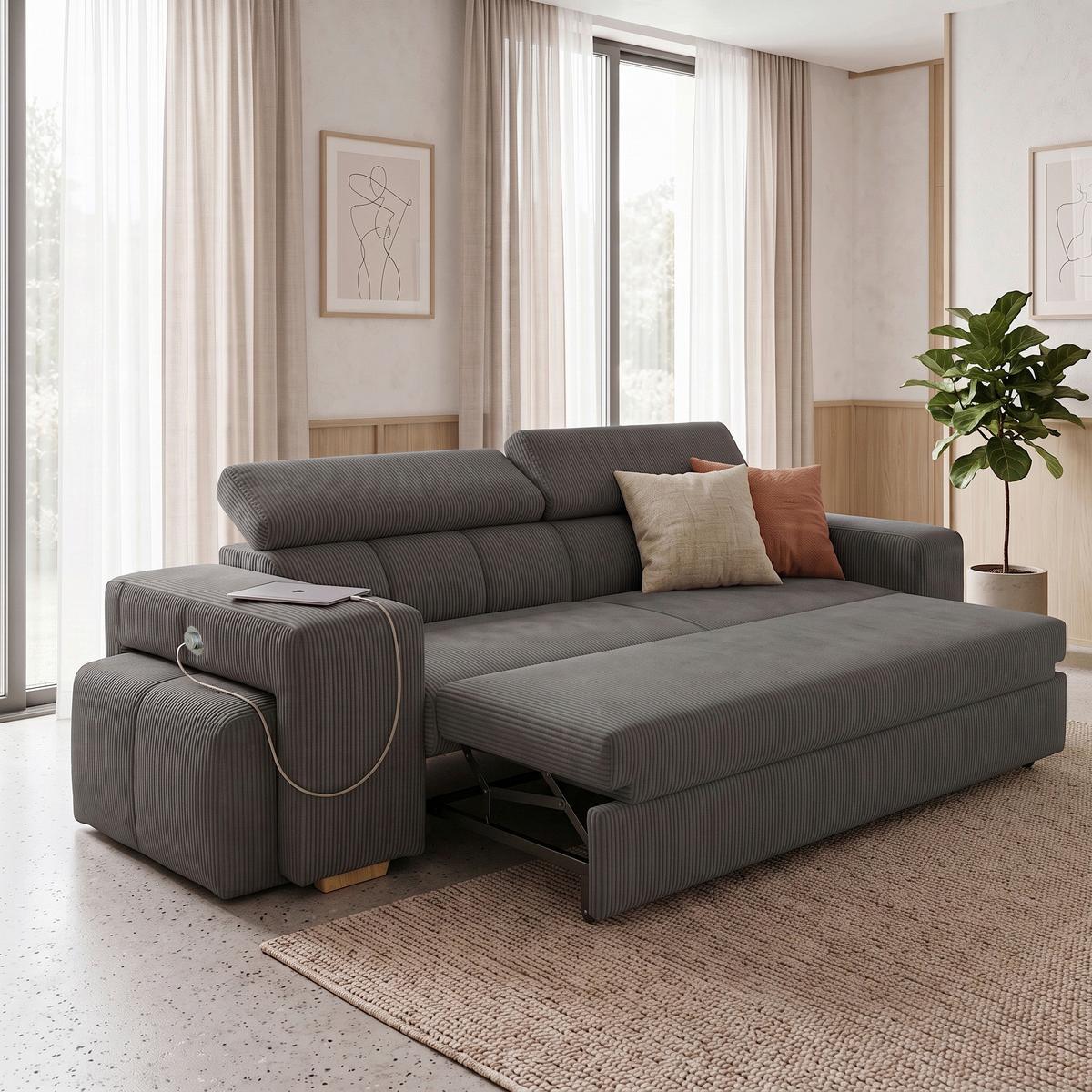 3-SitzerSofa m. Schlaffunktion Sirius S anthrazit, B: 251cm - Anthrazit/Schwarz, KONVENTIONELL, Holz/Holzwerkstoff (251/96/100cm)