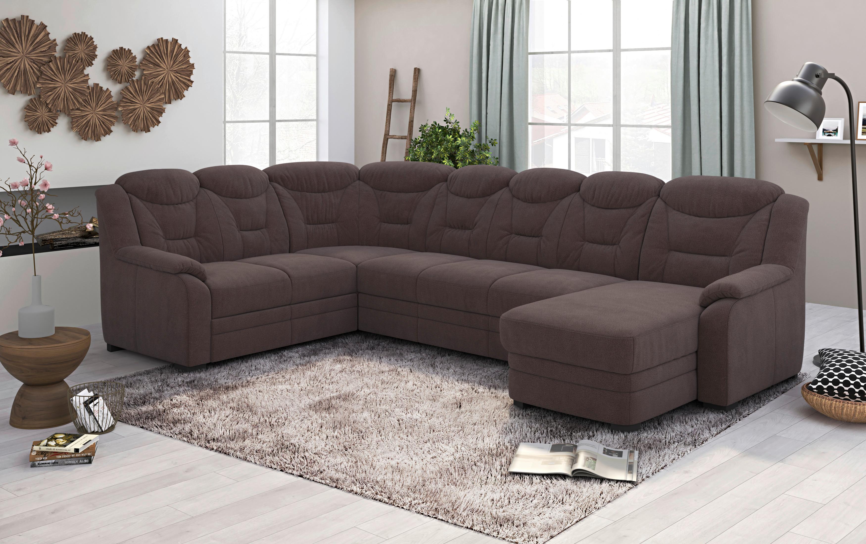 Wohnlandschaft Marcus Braun inkl. Bettkasten - Schwarz/Braun, Basics, Textil (211/330/162cm) - MID.YOU