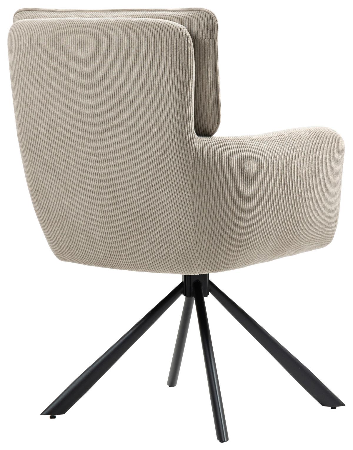 Armlehnstuhl Mila Cord Creme Sitzfl. 180° drehbar, B: 60cm - Beige/Schwarz, KONVENTIONELL, Textil/Metall (60/95/67cm) - MID.YOU