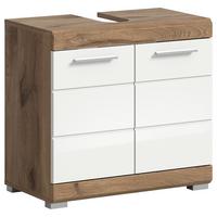 Waschbeckenunterschrank  Wave Eichefarben Dekor Weiß Hg - Weiß Hochglanz/Eichefarben, MODERN, Holzwerkstoff (60/56/34cm) - MID.YOU