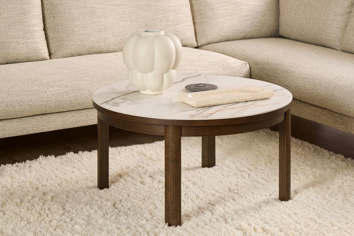 Konferenčný stolík dubová dyha/keramika - hnedá/béžová, Design, drevo/kompozitné drevo (90/90/45cm) - MID.YOU