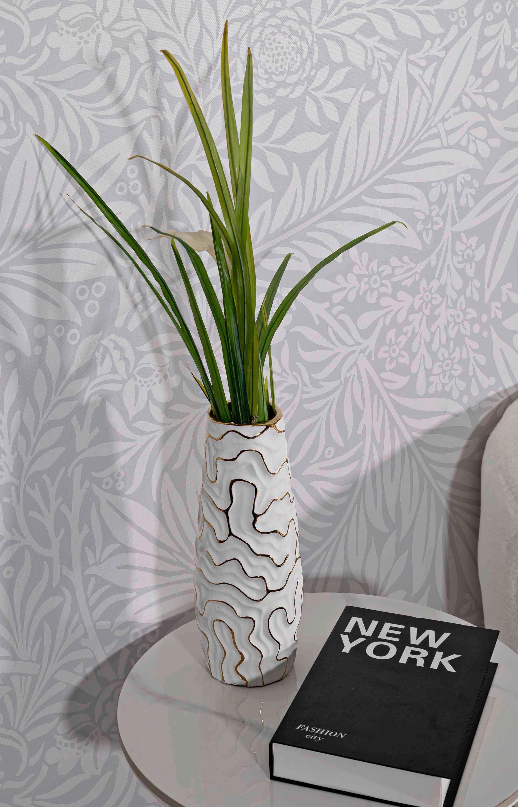 Vase Lia Weiß, Goldfarben B: 12 Cm - Goldfarben/Weiß, Basics, Keramik (12/29.5/12cm)