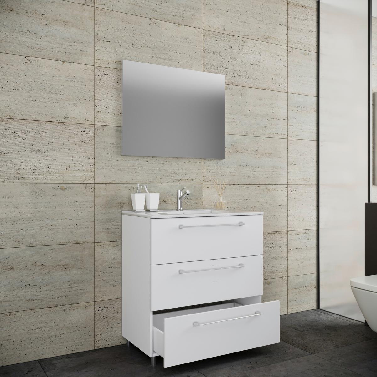 Badezimmer Schubo 3-Teilig Weiß B: 80 cm - Alufarben/Weiß, MODERN, Keramik/Holzwerkstoff (80cm) - MID.YOU