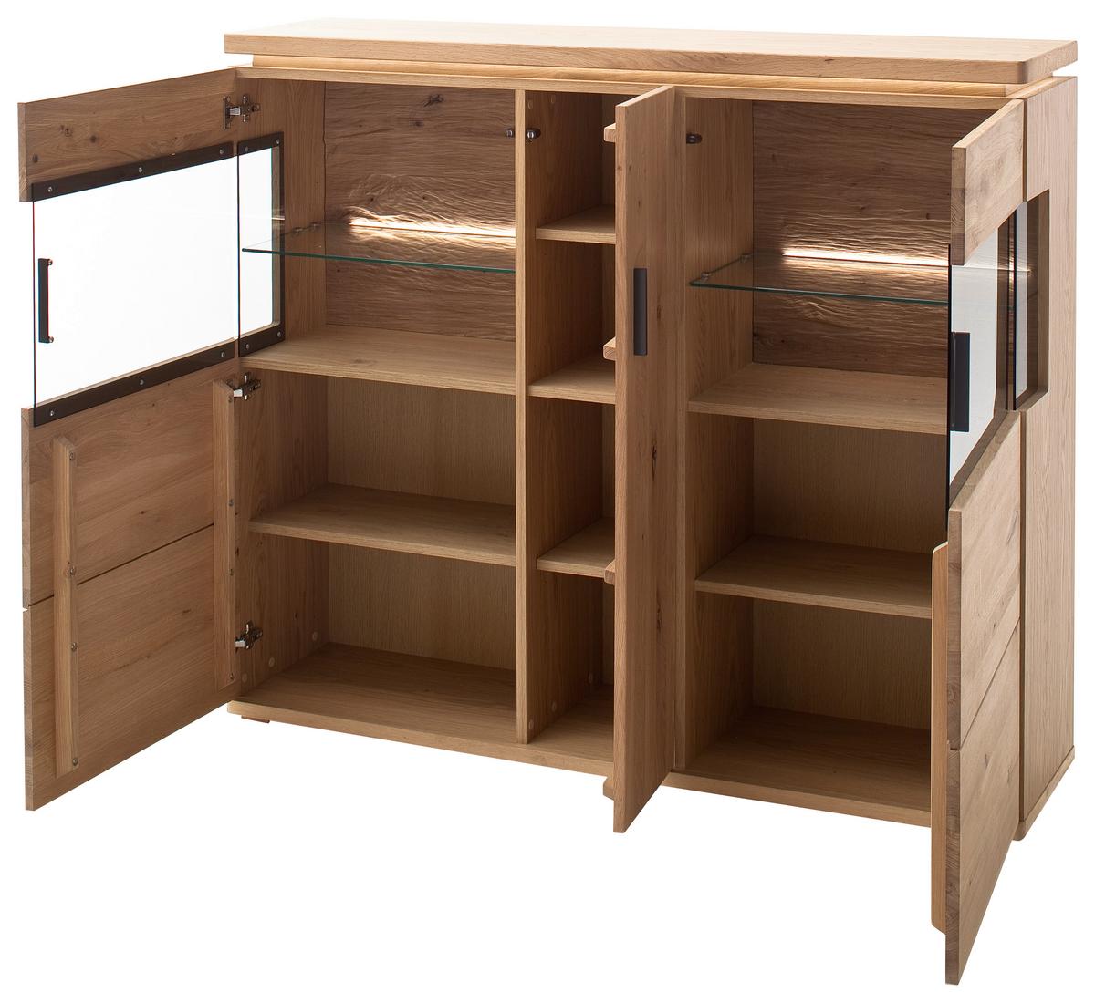 Highboard Teilmassiv B: 150 Cm Barcelona Eichefarben - Eichefarben, Design, Glas/Holz (150/128/37cm) - Livetastic