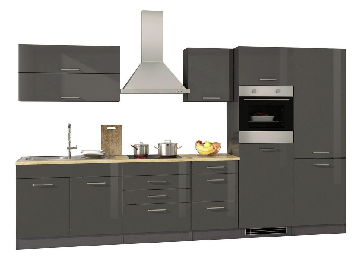 Küchenzeile Mailand Mit Geräten 350 Cm Anthrazit Hochglanz - Eichefarben/Anthrazit, MODERN, Holzwerkstoff (350cm) - Held