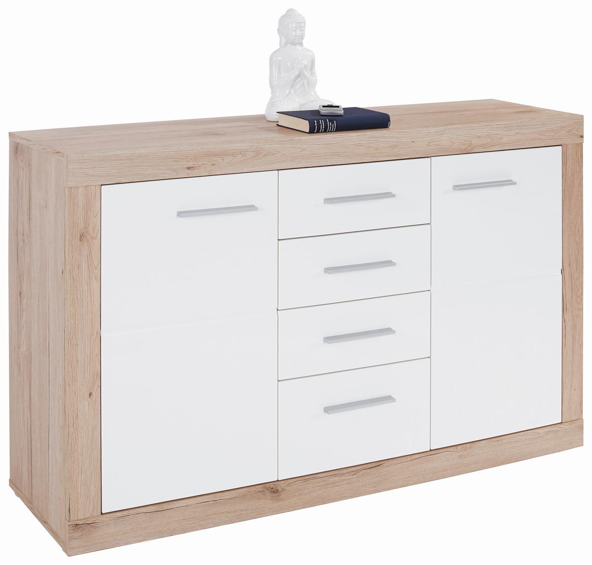 ŠIROKÁ KOMODA MALTA - bílá/barvy dubu, Moderní, kompozitní dřevo/plast (138/86/35cm)