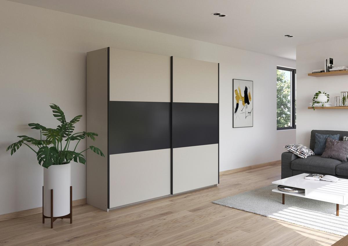 Schwebetürenschrank Neo Grau Champagner B: 218 cm - Champagner/Grau, MODERN, Holzwerkstoff (218/210/59cm) - Rauch Möbel
