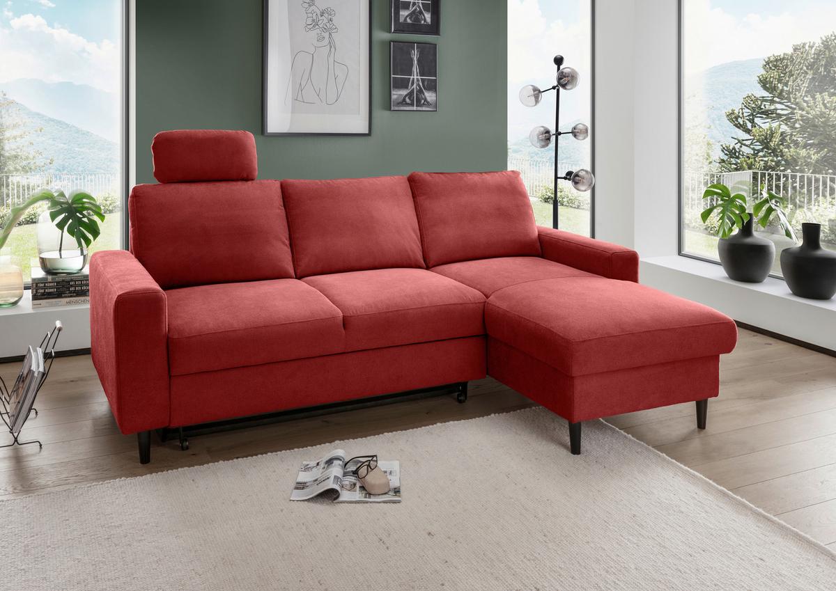 Eckschlafsofa Passione Rot S: 234x147 cm - Rot/Schwarz, MODERN, Textil (234/147cm) - Livetastic