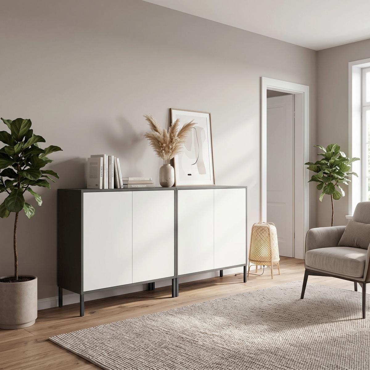 SIDEBOARD Mailand 2B:158cmWeiß/Anthrazit - Anthrazit/Weiß, MODERN, Holzwerkstoff (158/86/33cm) - MID.YOU
