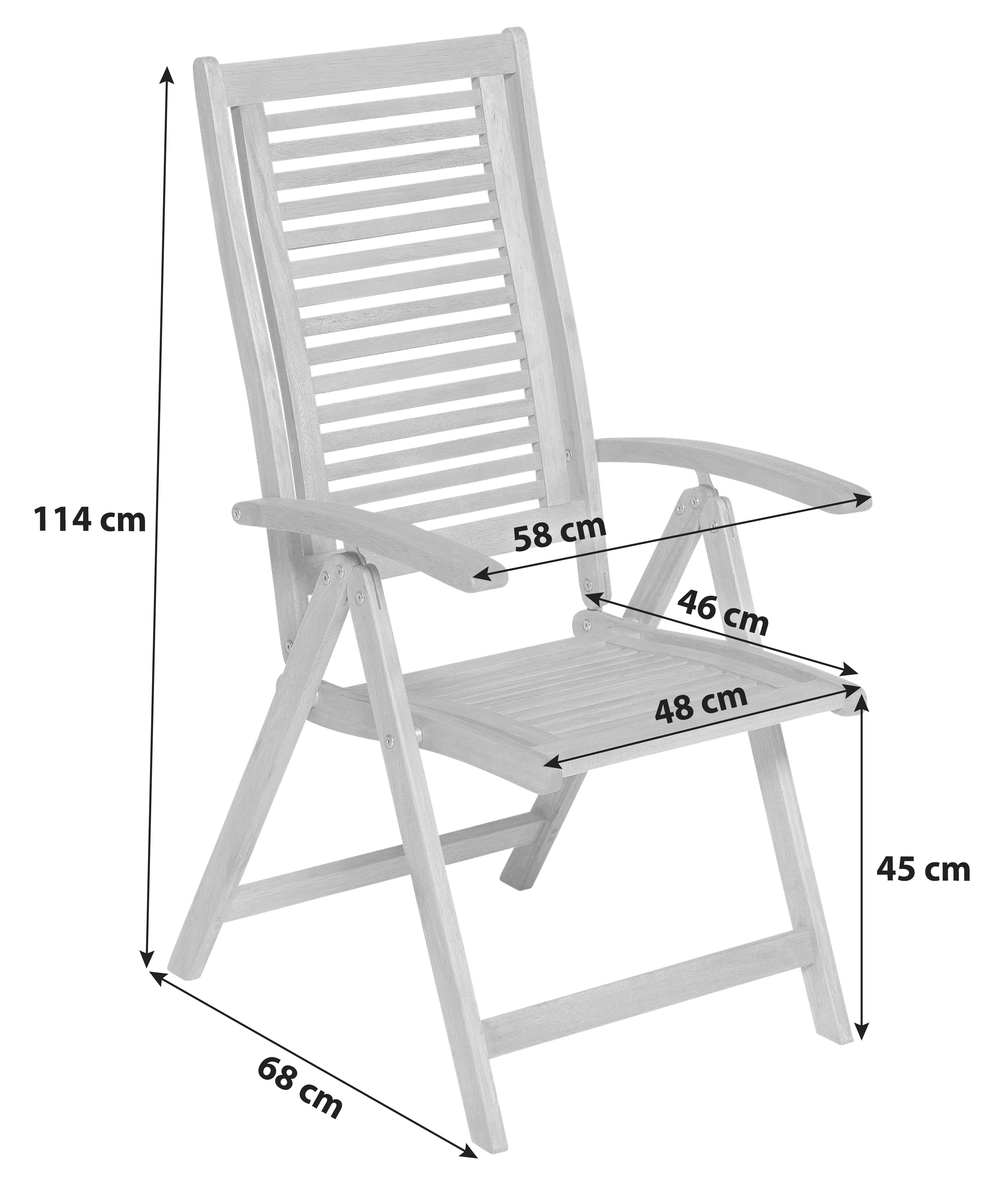 Gartensessel Klappbar/ verstellbar Cordoba Echtholz - Naturfarben, Basics, Holz (58/114/68cm) - Gardenson