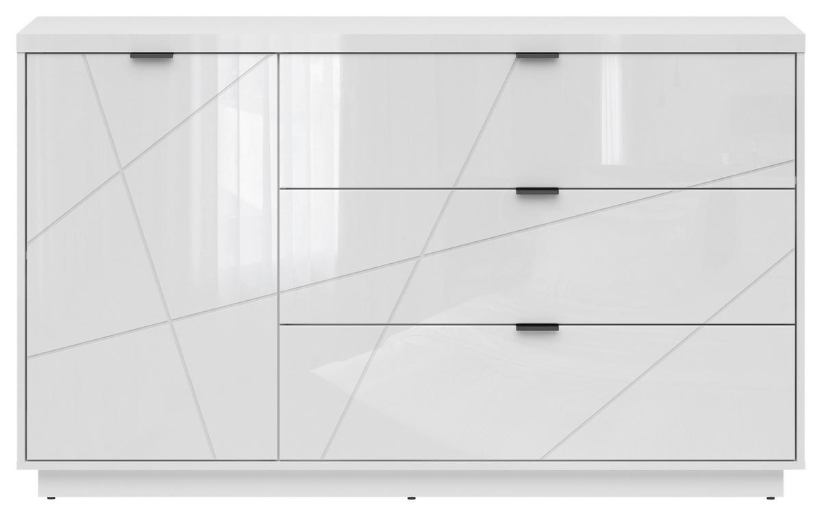 Sideboard 156 Cm Forn Chest Of Drawers, Weiß Hochglanz - Weiß Hochglanz/Schwarz, Design, Holzwerkstoff (156/93/42,5cm)