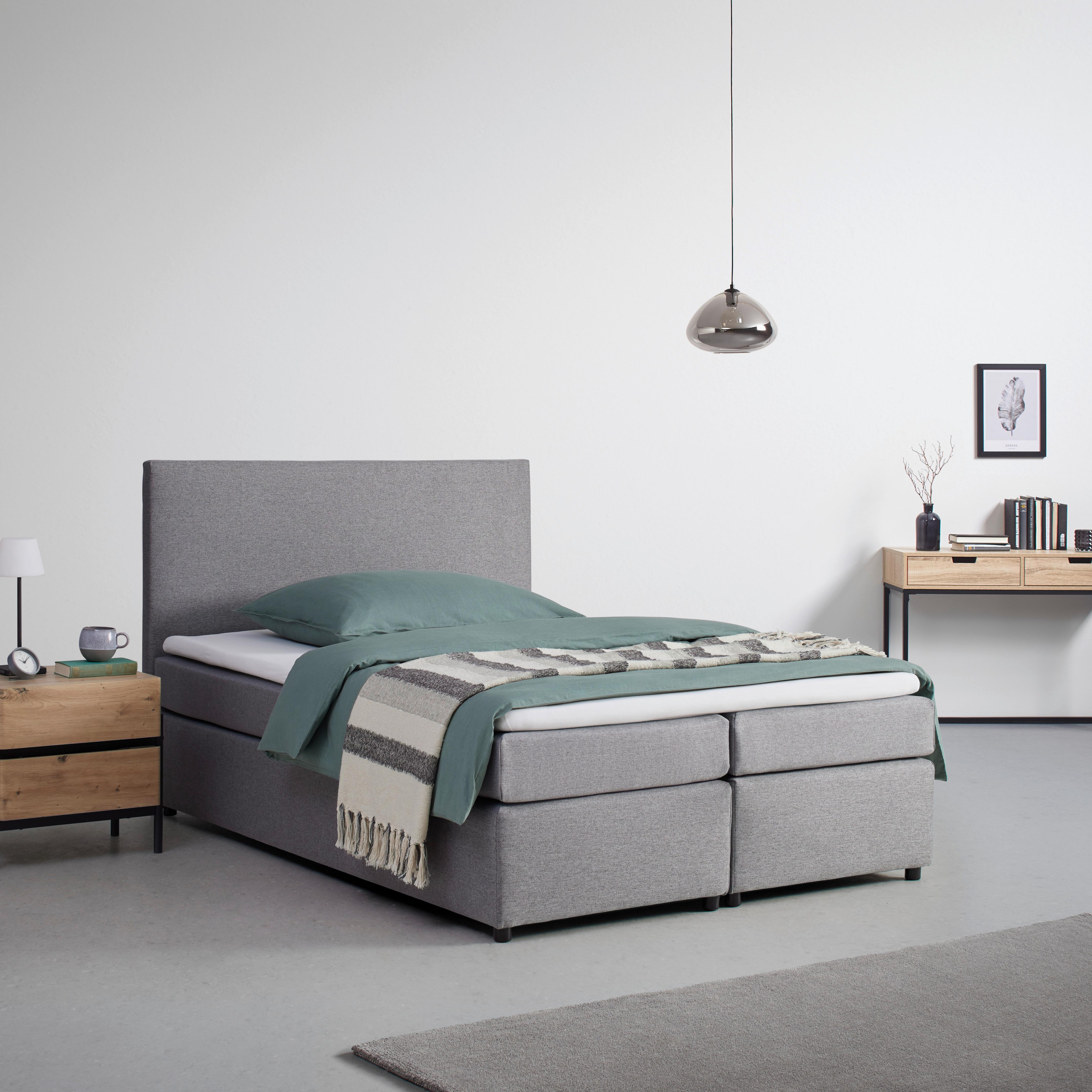 Boxpringová posteľ s toperom 140x200 cm, sivá - čierna/sivá, Modern, drevo/textil (140/200cm) - Bessagi Home